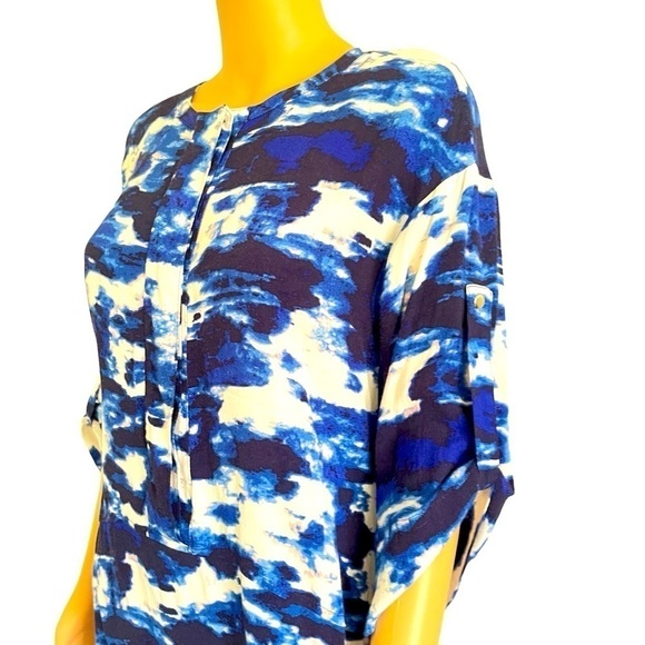 Michael Stars tunic dress multicolor round split hem 3/4 sleeves snaps Women M - Picture 5 of 17